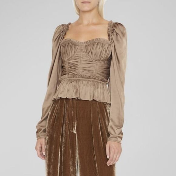 NWT Ulla Johnson Mia Satin Sweetheart Blouse in Mica - Picture 2 of 14